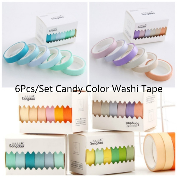 6Pcs/Set Kawaii Candy Color Washi Tape Albums Photos Diary Scrapbooking DIY Kids