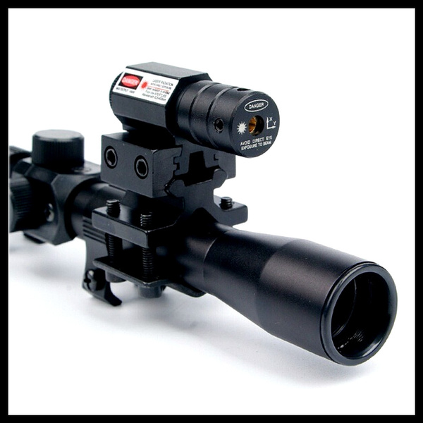 4x20 Air Gun Rifle Optics Scope &Tactical Red Laser Sight & Barrel Mount Adapter