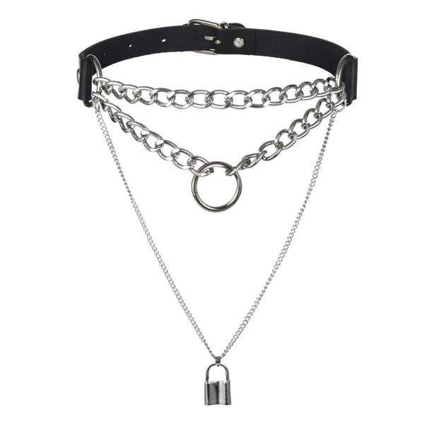 Gothic Emo Punk Black leather Choker Necklace