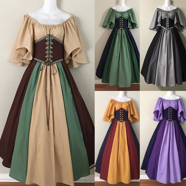 5 Colors New Women Renaissance Maxi Dresses Half Sleeve Defined Waist ...