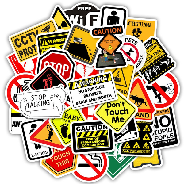 Pack of 50 Warning Stickers, Caution Signs For Car Laptop