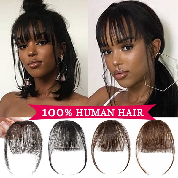 Real Human Hair Clip on Bangs Hair Extension Mini Air Bang Fringe with Side  Temples | Wish