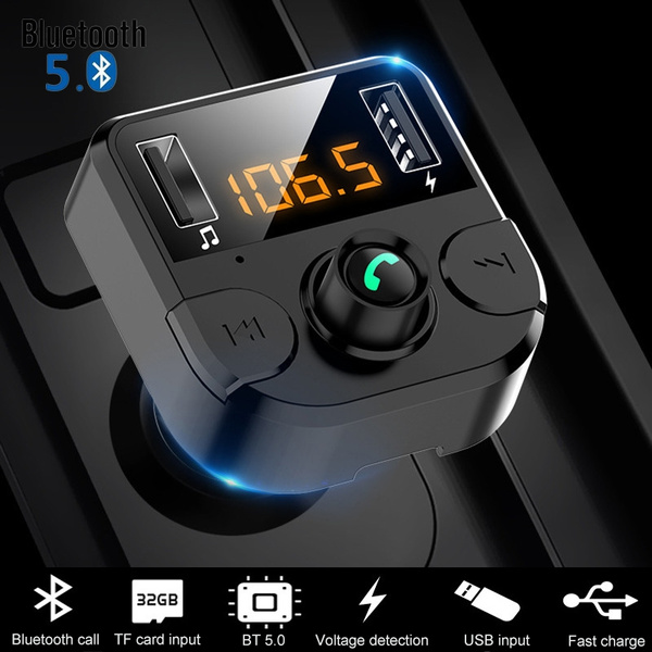 1*BLE5.0 Wireless Handsfree Car FM Transmitter MP3 Player 2020 Dual USB C7H7 