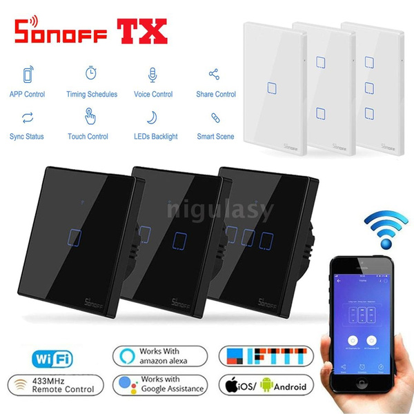 SONOFF® T2 EU/US/UK AC 100-240V 1/2/3 Gang TX Series 433Mhz WIFI Wall Switch RF 