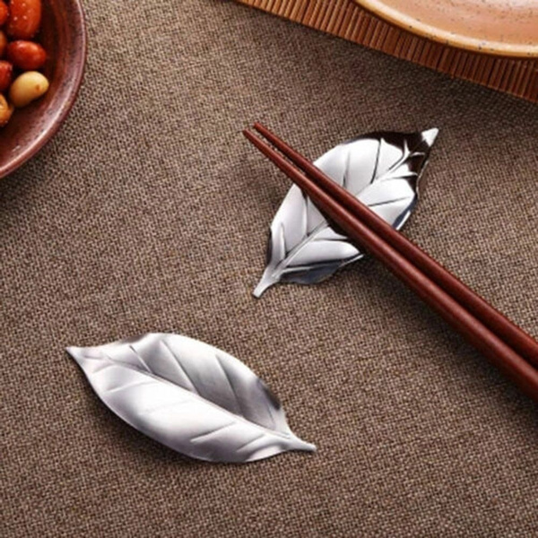 Art Craft Rack Chopsticks 304 Stainless Steel Leaf Shape Decor Table