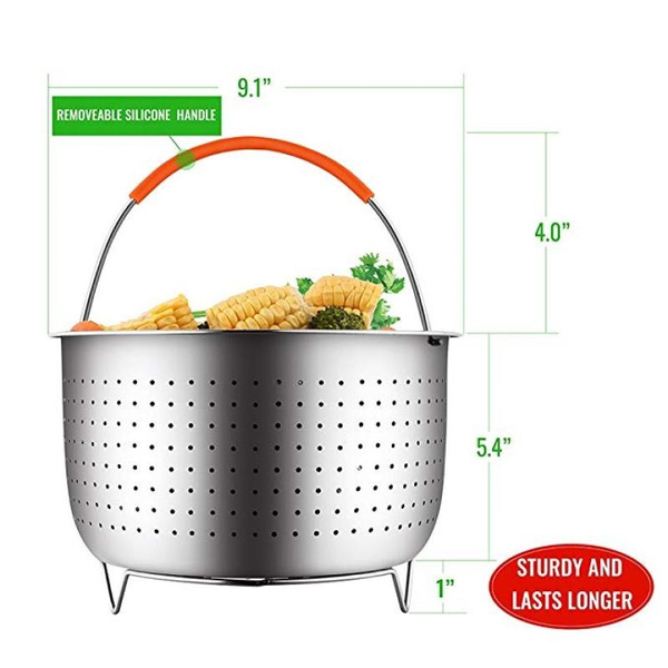 The Original Sturdy Steamer Basket for 8 Quart Pressure Cooker, 18/8  Stainless Steel Steamer Insert with Silicone Covered Handle, Great  Accessory for Steaming Vegetables Fruits Eggs