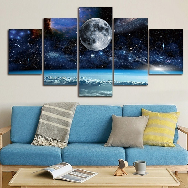 5pcs Modern Outer Space Moon Wall Art Painting Print Canvas Paintings Decor For Living Room Bedroom No Frame Wish - Moon Wall Art Painting