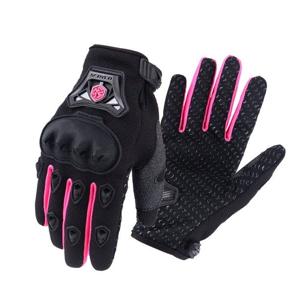 Women Motorcycle Gloves Pink Lycra Knit Mitten Mesh Beautiful Cycling Glove Motorbike Racing Sports Gear Motocross Wear S M L XL Summer Breathable