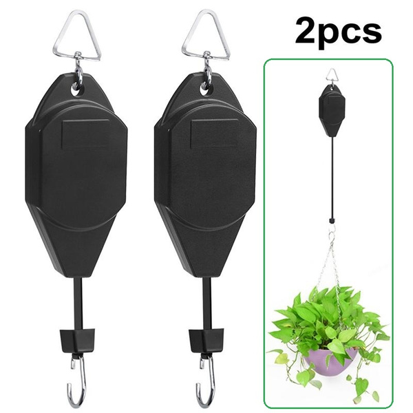 2 pcs Retractable Hooks for Hanging Plants， Retractable Hanging Basket Pull Down Hanger for Garden Baskets/Bird Feeder 