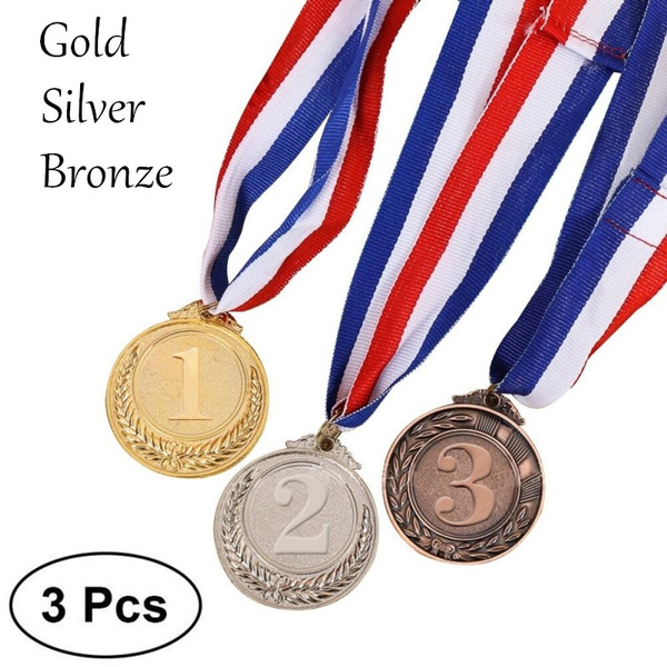 TOYANDONA 3PCS Metal Award Medals with Neck Ribbon Gold Silver Bronze  Style for 