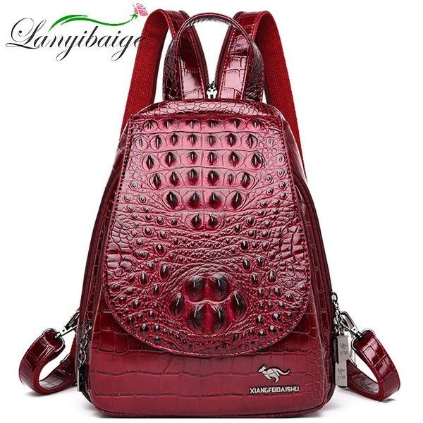 Women S Backpack Crocodile Backpack Leather Backpack For Teenage Girls Shoulder Bags Sac A Dos Ladys Pu School Bag Wish