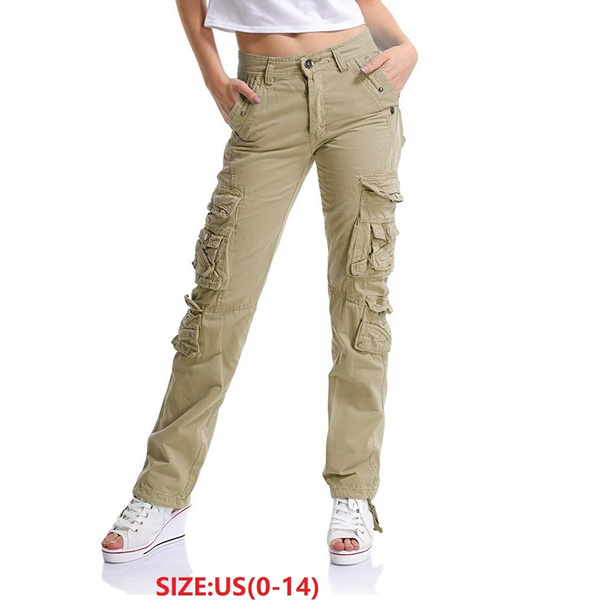 Women's Multi Pockets Utility Cargo Pants Casual Cotton Straight
