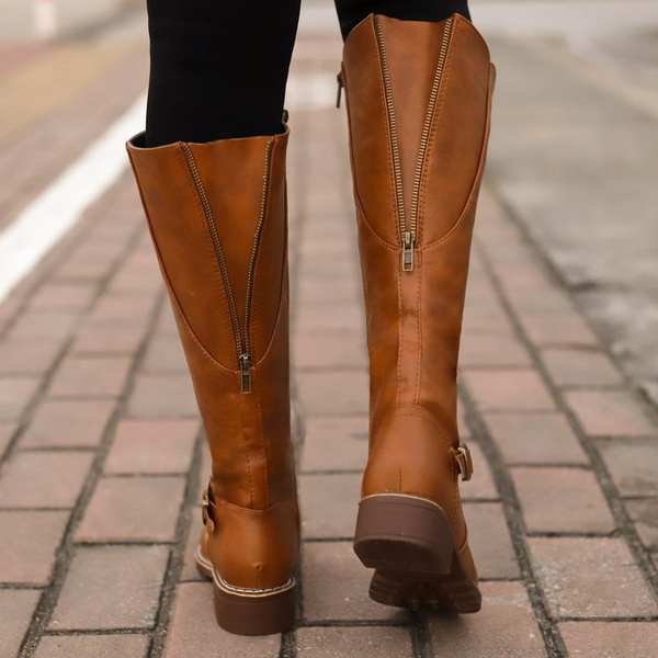 Pointed flat cheap knee high boots