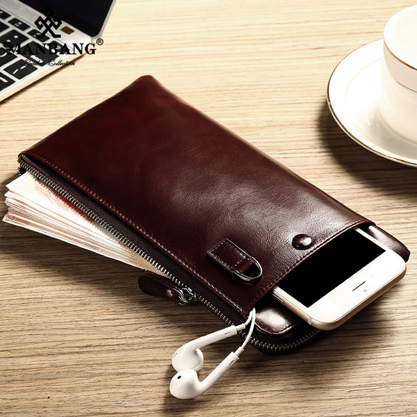 Luxury Men's Long Leather Wallet Big Capacity Card Phone Holder Handbag  Zipper