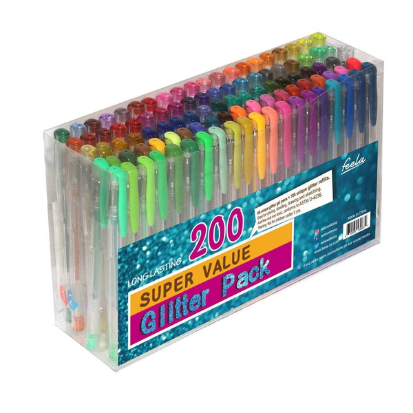 200 Pack Glitter Gel Pens Set 100 Gel Pen plus 100 Refills for