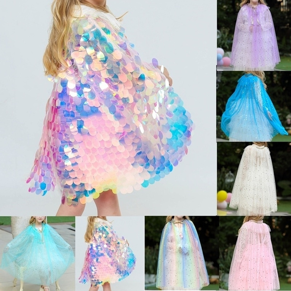 Uhnice Princess Sequin Tulle Cape Cloak for Girls Costume Dress Up Play with Accessories 