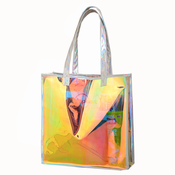 Fuchsia Holographic Tote Bag Inside Pouch Clear Jelly Totes