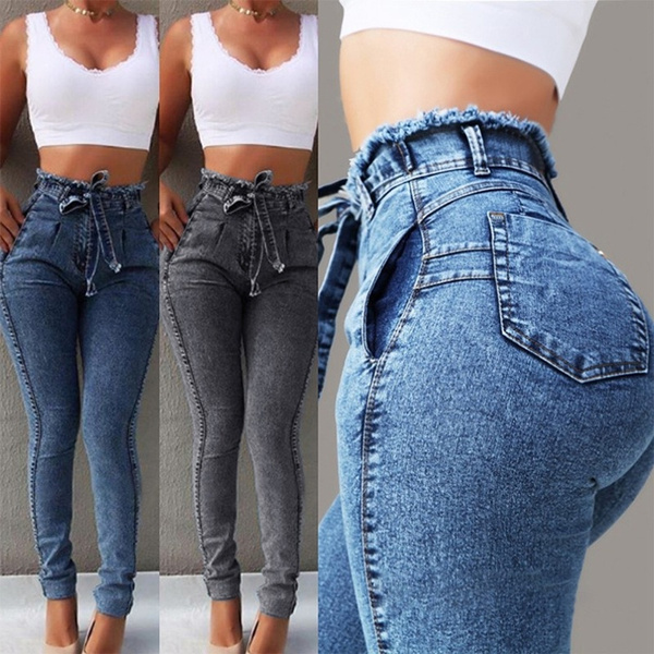 Womens High Waisted Denim Skinny Slim Jeans Ladies Stretch Pencil Pants Trousers 