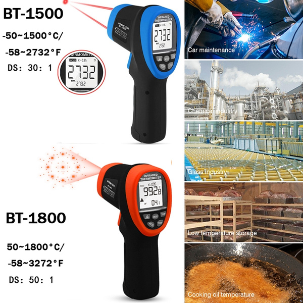 BTMETER Infrared Thermometer BT-1500 2732°F Dual Laser, Emissivity  Adjustable, Hazard-Free,DS 30:1, Orange 