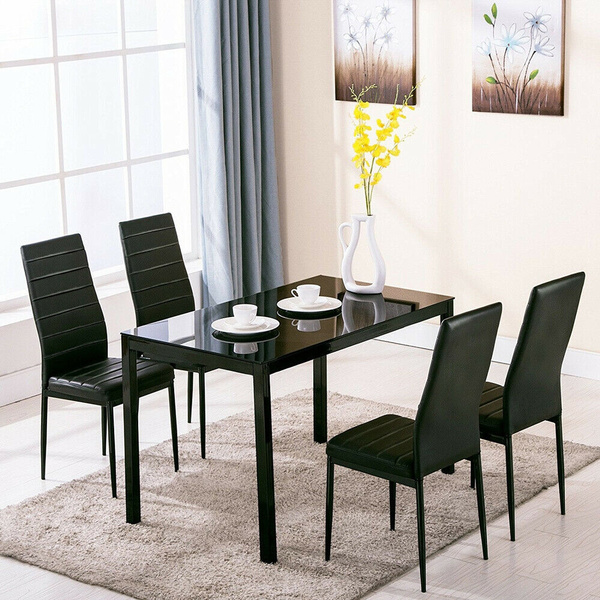 Glass Table Faux Leather Chair Suit Kit, Dining Table With Faux Leather Chairs