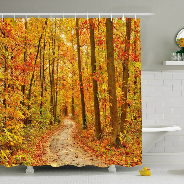 Customized Shower Curtain Autumn, Jungle Shower Curtain Hooks