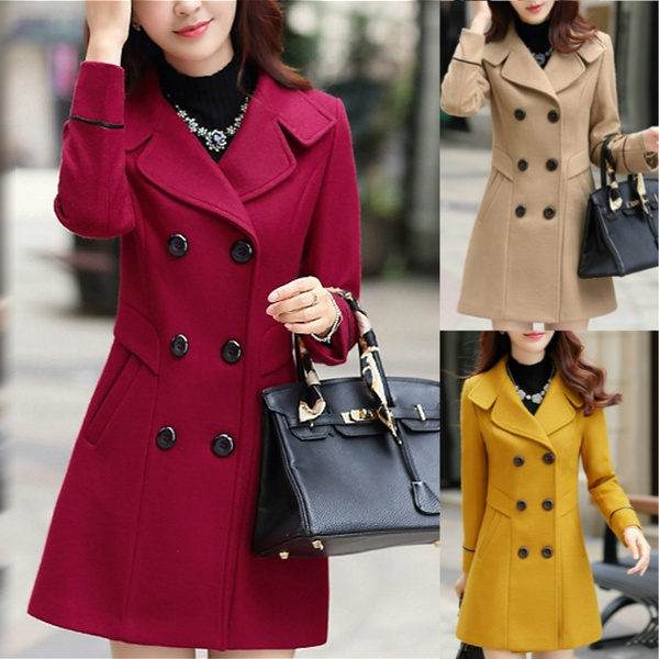 Women's Woolen Coat Winter Coat Ladies Slim Fit Woolen Coat Female Midi  Cardigan Coat