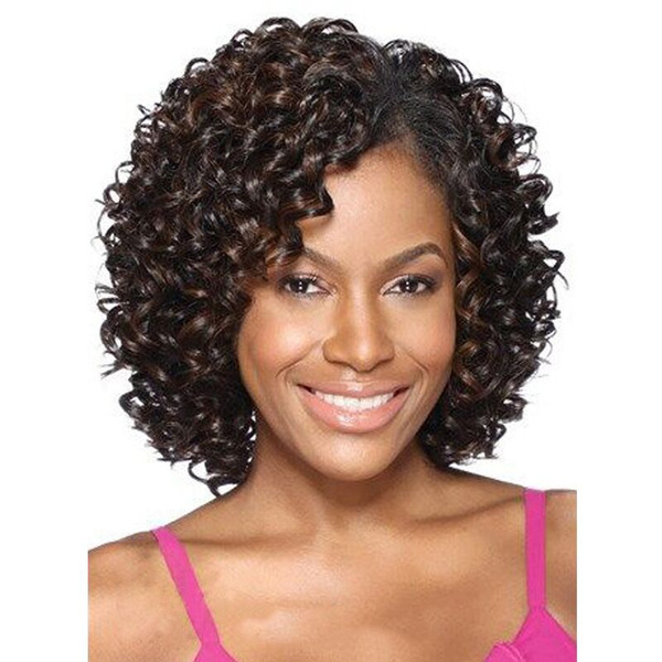 Fashion Black Short Fluffy Afro Curly Wigs for Women Heat