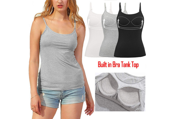 Cheap Women's Cami with Built in Bra Summer Tops Shapewear