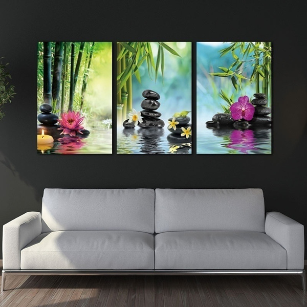 Zen Spa Series Of Stone Flowers Green Bamboo Canvas Painting Print Wall Art Picture Home Decor No Frame Wish - Zen Spa Wall Art