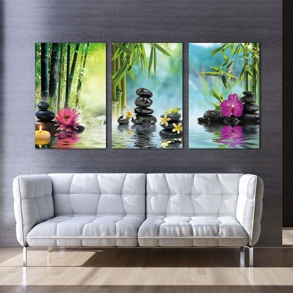 3pcs Zen Spa Series Of Stone Flowers Green Bamboo Canvas Painting Print Wall Art Picture Home Decor No Frame Wish - Zen Spa Wall Art