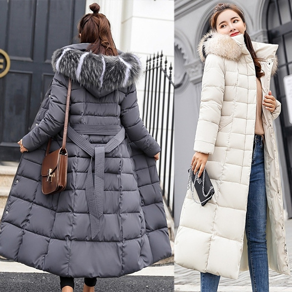Women Down Parkas Winter Jacket Big Fur Collar Slim Thick Coat