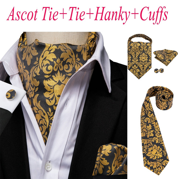 Formal Men's Ascot Tie Set Golden Yellow Novelty Cravat Tie Hanky