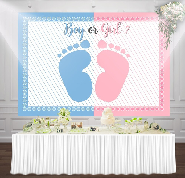 boy or girl baby footprints gender reveal party background pink and blue  baby shower photography backdrop banner ideas invites