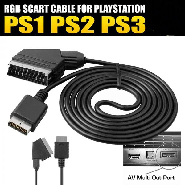 1.8m RGB Scart Cable for Playstation PS1 PS2 Console AV Cord | Wish