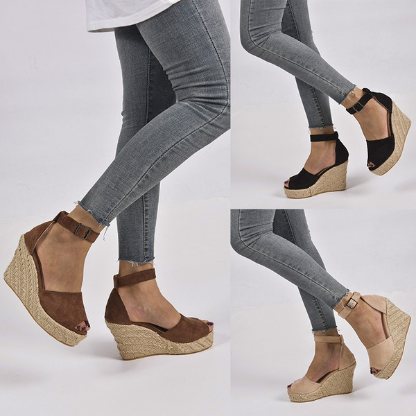 Sandalias De Tallas Grandes Con Punta Abierta Y Tacón Qedge Sandalias De Tallas Grandes Con Punta Abierta Y Tacón Qedge