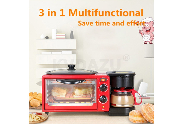 3-in-1 Breakfast Machine 600w coffee pot+750w Teppanyaki +750w oven Bread  Baking Maker Bread Toaster /Fried Egg/ Coffee Cooker