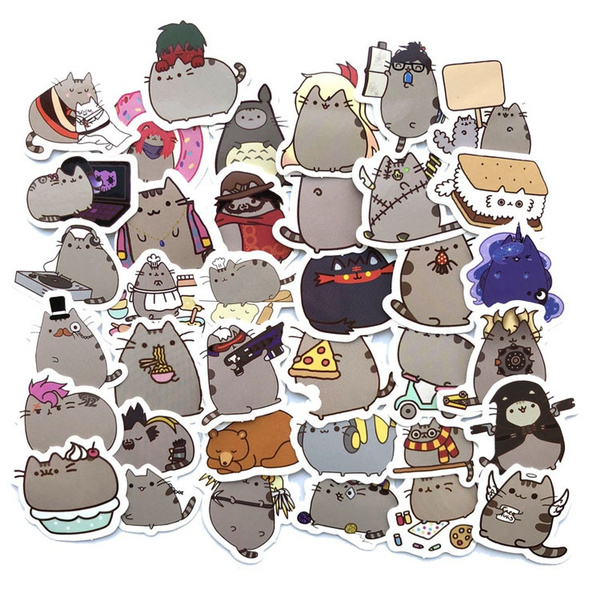 100 Pcs/lot Cartoon Pusheen Cat Cute Stickers for Tab Phone Laptop TV  Fridge Bicycle Pvc Waterproof Decal Toy Sticker