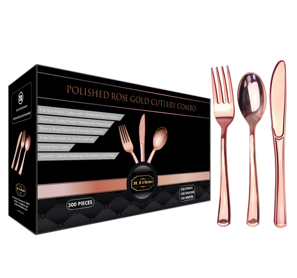 JL Prime 300 Rose Gold Plastic Silverware Set, Rose Gold Plastic ...