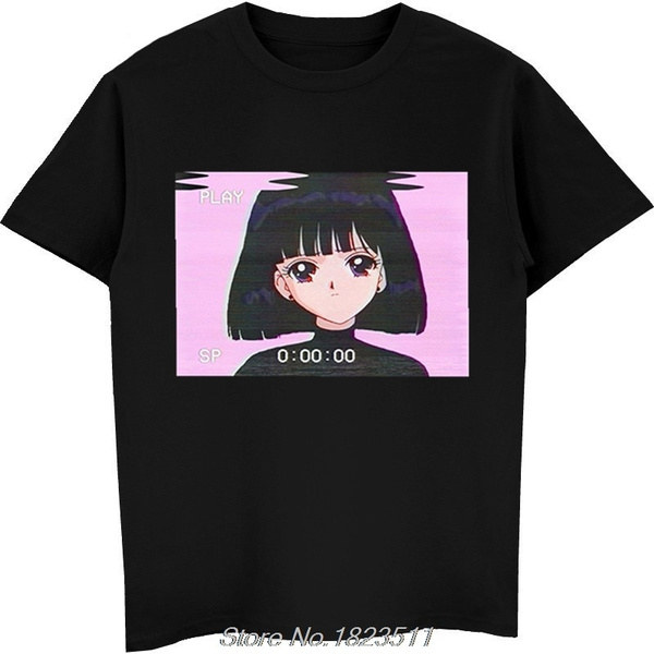 Hot Sale Fashion Sad Girl Retro Japanese Anime Vaporwave T Shirt Men Funny Tops Tee Shirt Harajuku Streetwear Wish