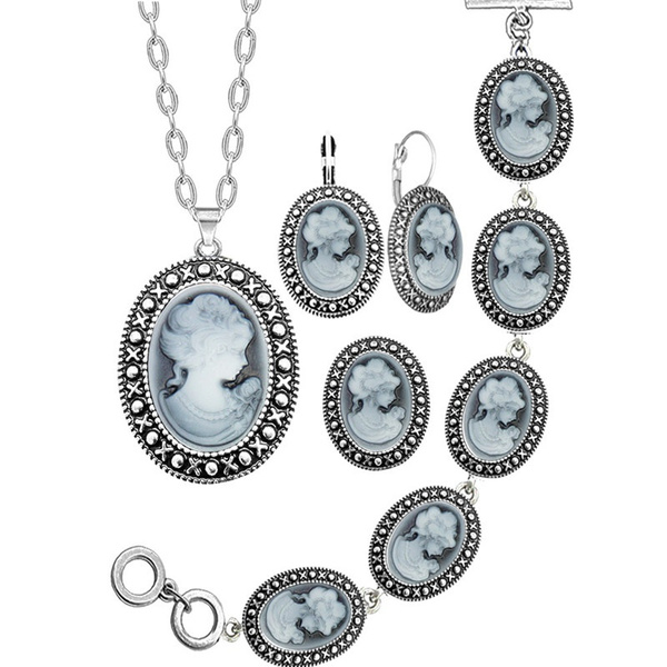 Cameo necklace and earrings on sale set