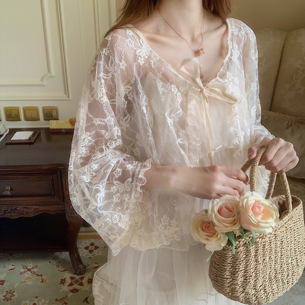 Women Lolita Chiffon Blouse Shirt Mesh 