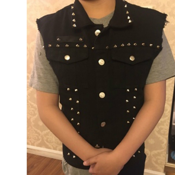 Mens Studded Denim Gilet Sleeveless Biker Jacket Shirt Waistcoat Distressed  Jeans Top Punk Rock | Wish