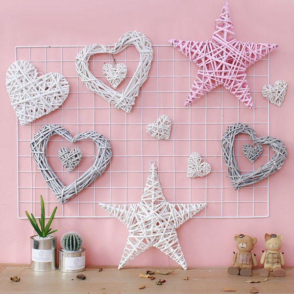 Heart-shaped Crafts Hanging Gray White Artificial Wreaths DIY Heart Wicker  for Wedding Birthday Party Wall Hanging Decoration