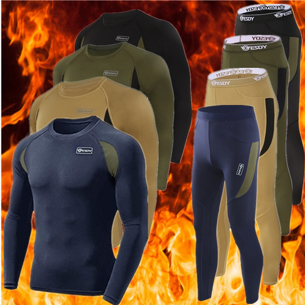 Men s Winter Fleecelined Thermal Underwear Sets Slim Fit Tactical