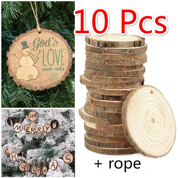 10pcs Christmas Xmas Tree Wood Log Slices Discs Cutout Circle Round Large Wood  Disks Crafts Paint Decor Wooden for Wedding DIY Decoration