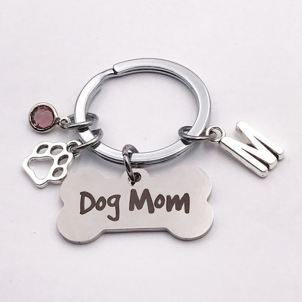 Doggy Mom Keyring Dog Mom KeyChain Dog Paw Print Silver Charm Dog ...