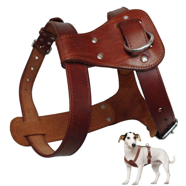 High Quality Brown Genuine Leather Dog Harness Durable for Large Dogs