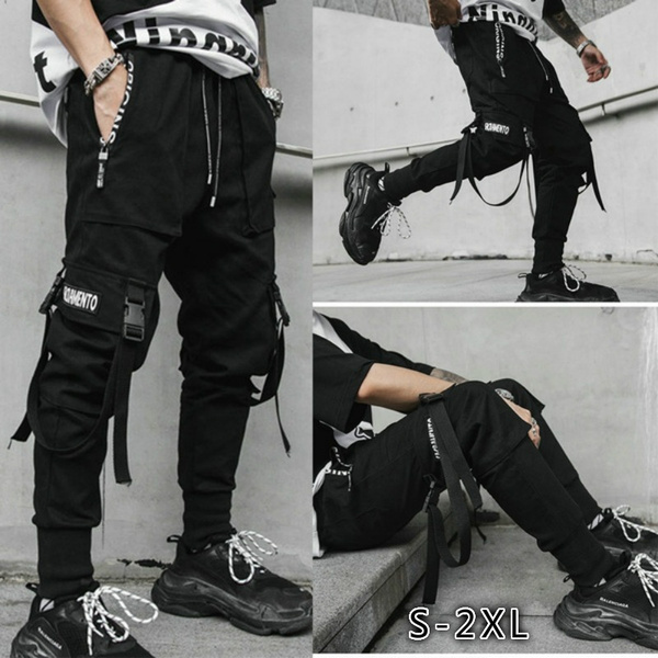 Streetwear pantalones Harem negros pantalones 