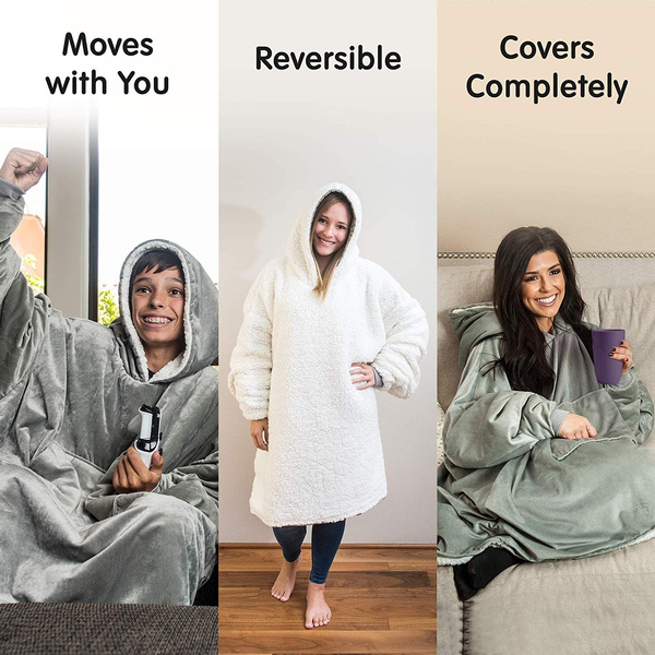 Warm Soft Cozy Sherpa Blanket Sweatshirt Seen on Shark Tank Invented by 2 Brothers Multiple Colors for Adults Children Reversible Hood