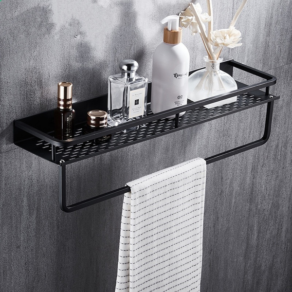 Black Bathroom Shelf Space Aluminum Shower Basket Corner Shelves